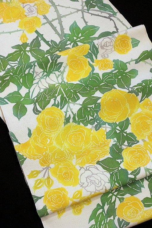 型絵染九寸名古屋帯 ローズガーデン 澤田麻衣子