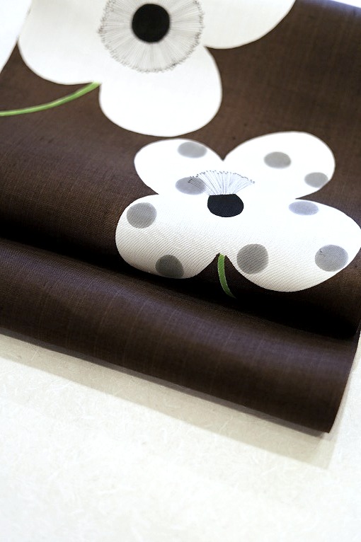 型絵染/九寸名古屋帯 白い花 岡田その子作品