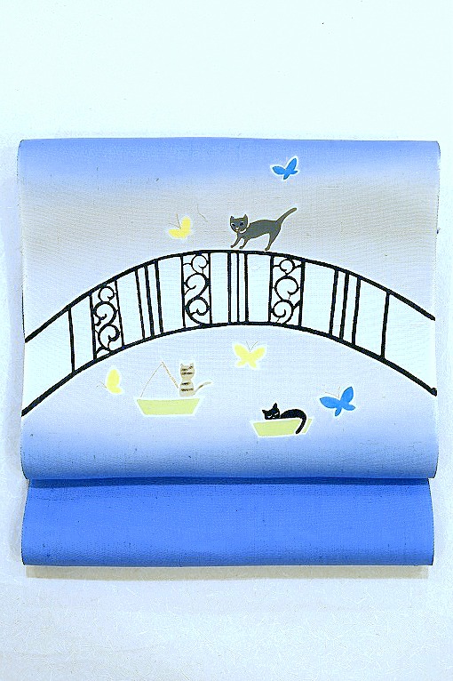 型絵染/九寸名古屋帯 長閑な風景 岡田その子作品