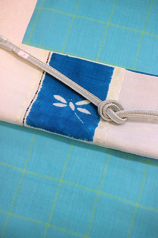 型絵染/紗九寸名古屋帯・綾格子