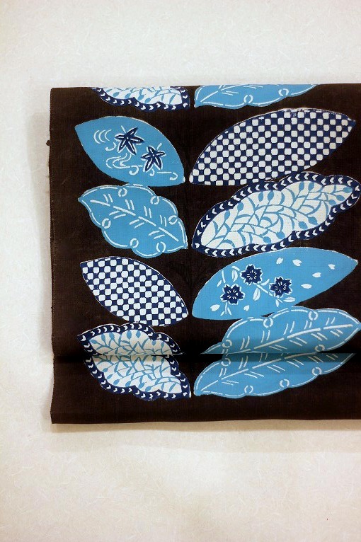 型絵染九寸名古屋帯/荒川眞理子・はっぱ
