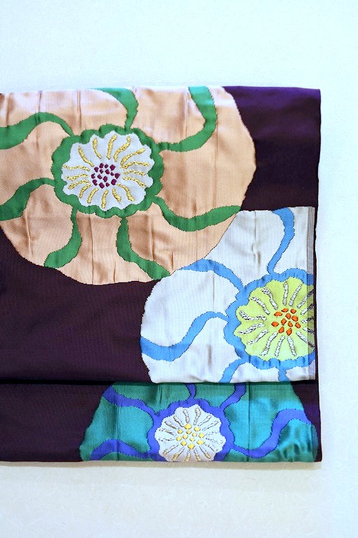 バ*エ様 洛風林 名古屋帯 正絹 金糸織り込み 素敵な花 九寸 U-8998 バ*エ様 洛風林 名古屋帯 正絹 金糸織り込み 素敵な花 九