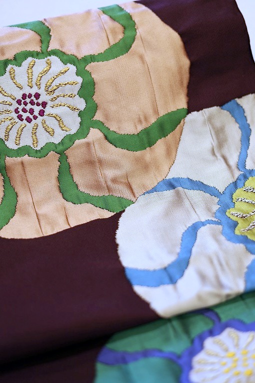 バ*エ様 洛風林 名古屋帯 正絹 金糸織り込み 素敵な花 九寸 U-8998 バ