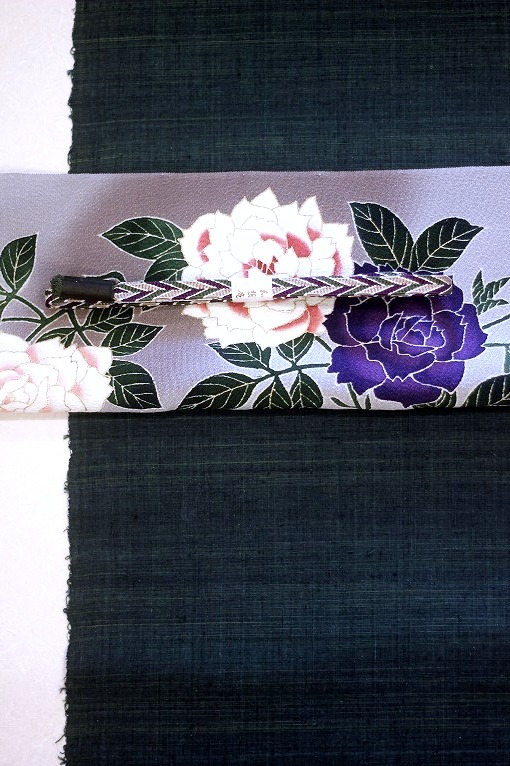 手描き友禅/九寸名古屋帯 久呂田明功作 薔薇