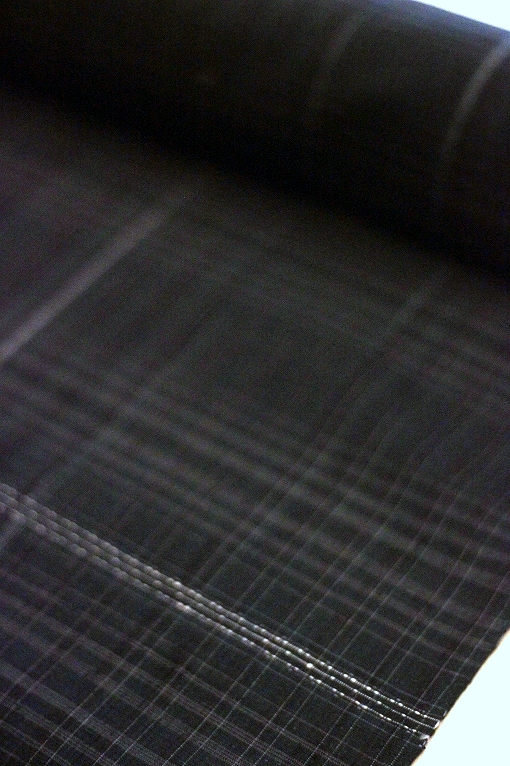 手織り紬織物/黄無地着尺　見留敦子作品